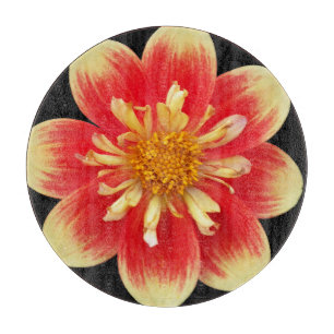Orange and Yellow Collarette Dahlia Floral Cutting Board