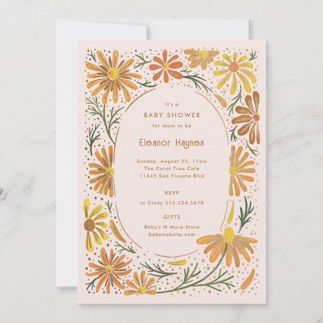 Orange and Yellow Daisies Baby Shower Invitation (Front)