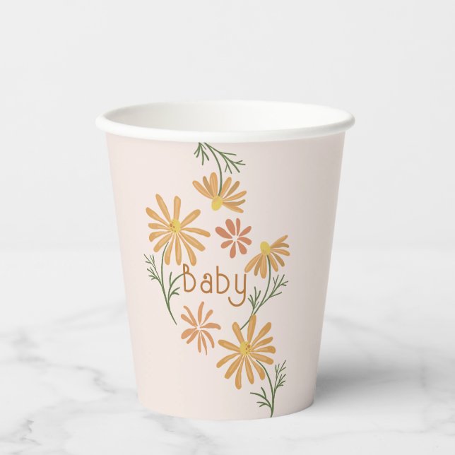 Orange and Yellow Daisies Baby Shower Paper Cups (Front)
