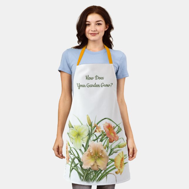 Orange and Yellow Daylilies Floral Botanical Print Apron (Worn)