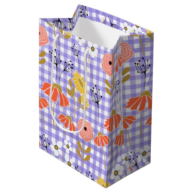 Orange and Yellow Doodle Flower Medium Gift Bag (Front Angled)