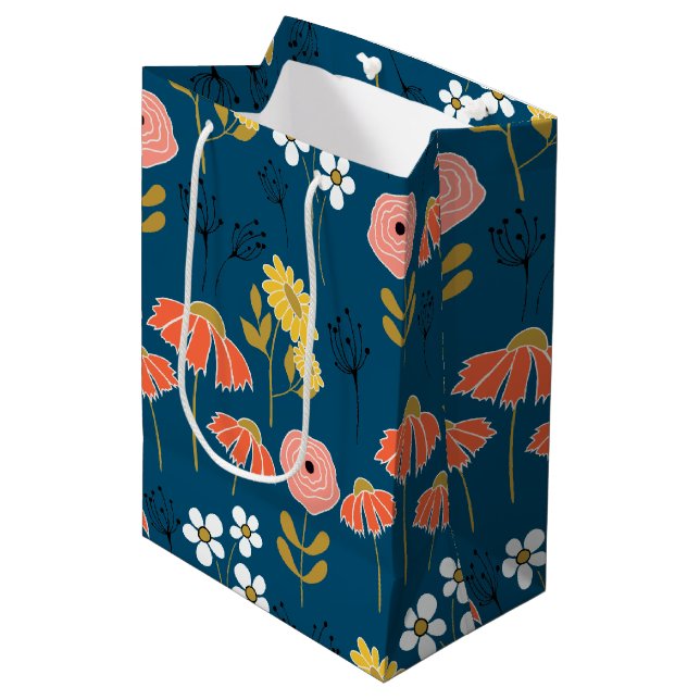 Orange and Yellow Doodle Flower Medium Gift Bag (Front Angled)