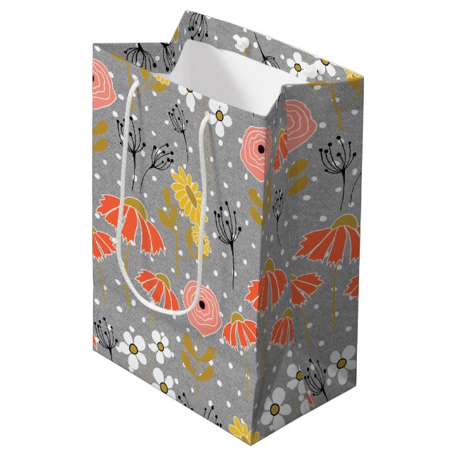 Orange and Yellow Doodle Flower Medium Gift Bag (Front Angled)