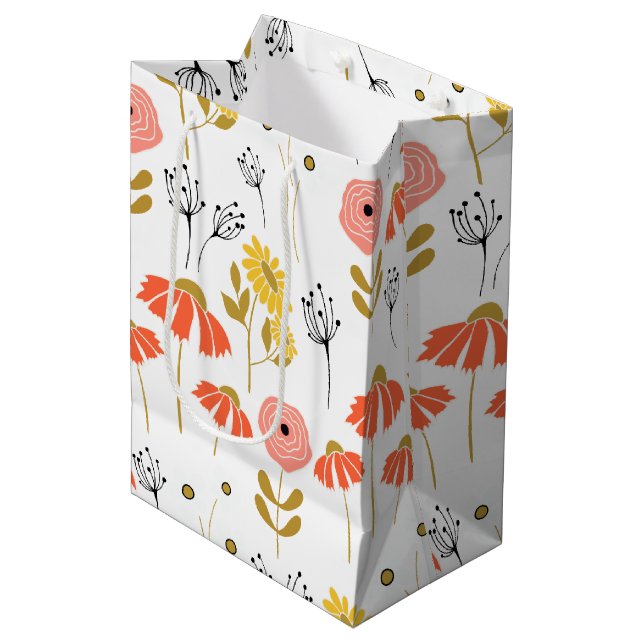 Orange and Yellow Doodle Flower Medium Gift Bag (Front Angled)