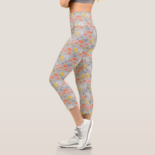 Orange and Yellow Doodle Flowers Capri Leggings