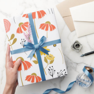 Orange and Yellow Doodle Flowers Wrapping Paper