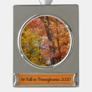Orange and Yellow Fall Trees Autumn Photography Silver Plated Banner Ornament