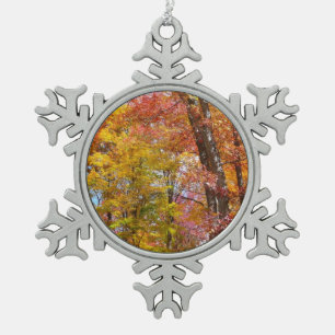 Orange and Yellow Fall Trees Autumn Photography Snowflake Pewter Christmas Ornament