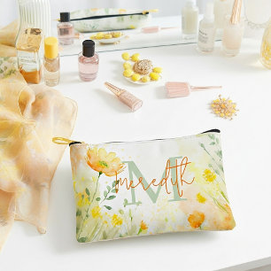 Orange and yellow floral personalised accessory pouch
