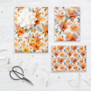 Orange and Yellow Floral Wrapping Paper Sheet