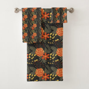 Orange and yellow flowers pattern Bath Towel Set