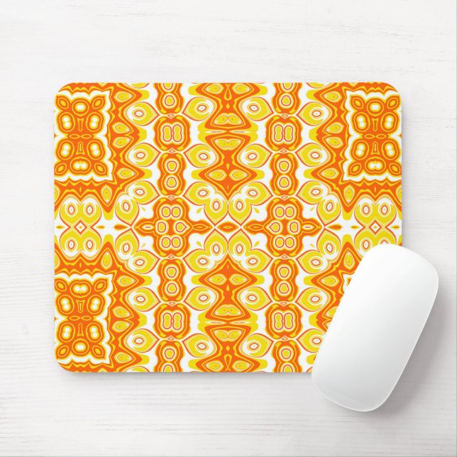 Orange and Yellow Geometric Pattern Mouse Mat (With Mouse)