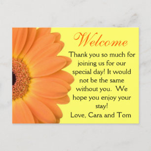 Orange and Yellow Gerber Daisy Wedding Welcome Bag Postcard