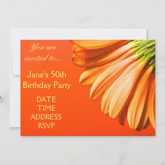 Orange and yellow Gerbera flower 50th Birthday Invitation (Front)