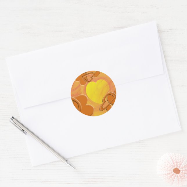 Orange and Yellow Heart Digital Art Classic Round Sticker (Envelope)