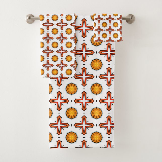 Orange and yellow mandala pattern  bath towel set (Insitu)