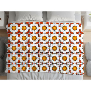 Orange and yellow mandala pattern fleece blanket