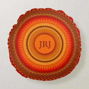 Orange and Yellow Mandala Round Cushion