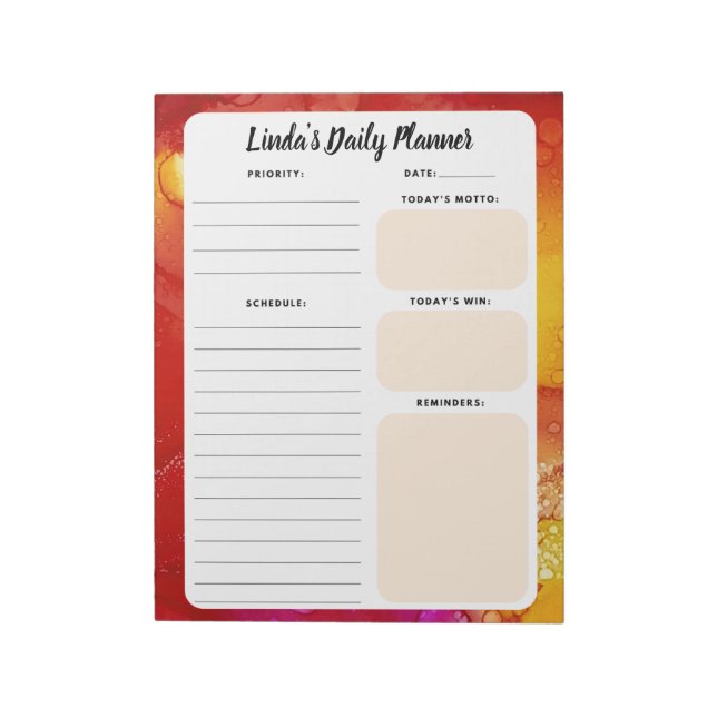 Orange and Yellow Marble Daily To-Do List Notepad (Rotated)
