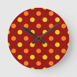 Orange and Yellow Polka Dots On Red Round Clock