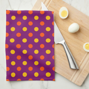 Orange and Yellow Polka Dots Purple Tea Towel