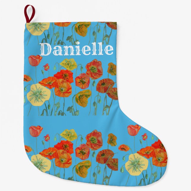Orange and Yellow Poppies Art Christmas Stocking (Front)