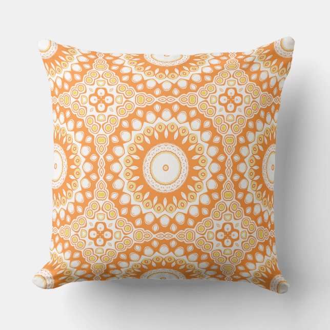 Orange and Yellow Radiant Mandala Pattern Cushion (Front)