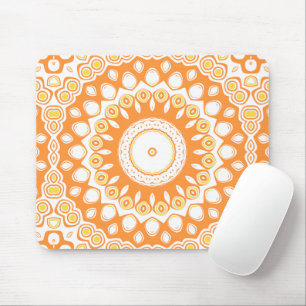 Orange and Yellow Radiant Mandala Pattern Mouse Mat