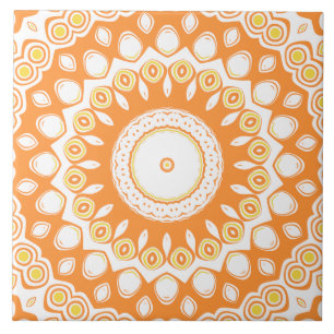 Orange and Yellow Radiant Mandala Pattern Tile