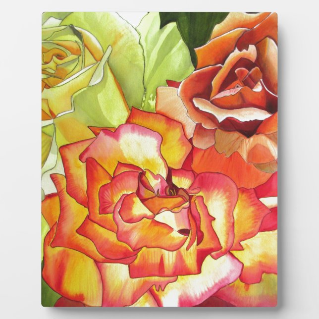 Orange and Yellow roses watercolor art Plaque (Front)