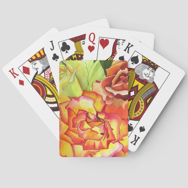 Orange and Yellow roses watercolor art Playing Cards (Back)