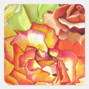 Orange and Yellow roses watercolor art Square Sticker