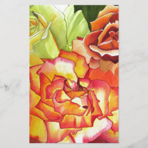 Orange and Yellow roses watercolor art Stationery