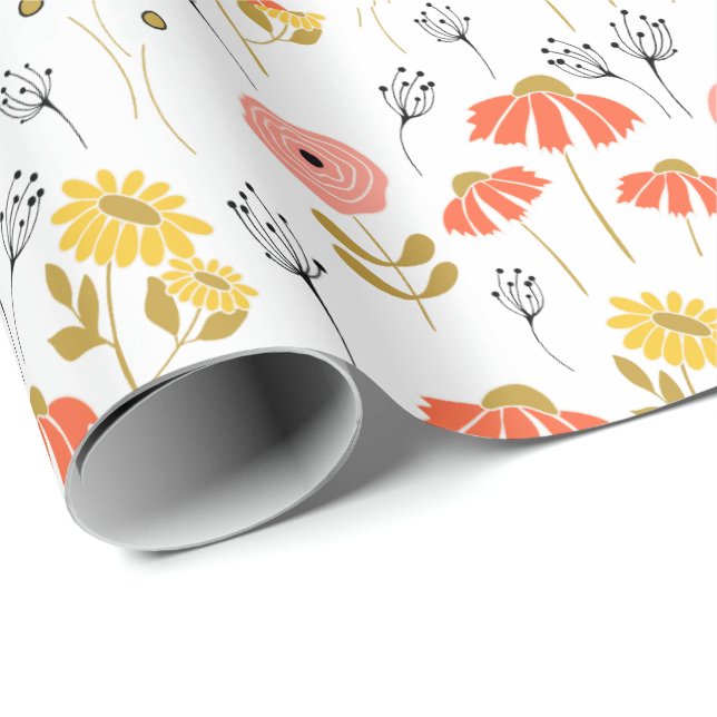 orange and yellow summer floral pattern wrapping paper (Roll Corner)