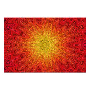 Orange and Yellow Sun/Star/Heart Mandala Photo Print
