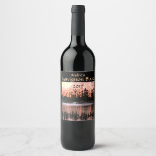 Orange and Yellow Sunset Pond Wine Label