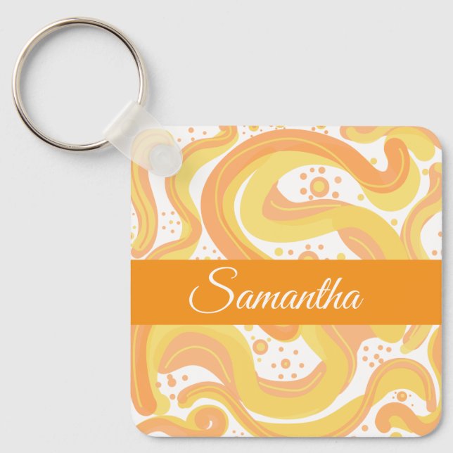 Orange And Yellow Swirls With Dots Key Ring (Front)