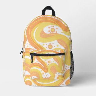 Orange And Yellow Swirls With Dots Printed Backpack