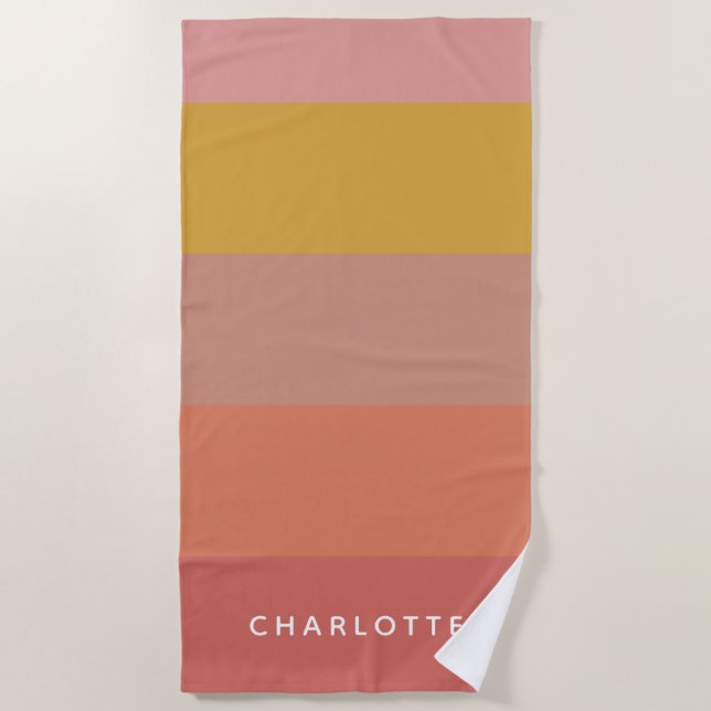 Orange and Yellow Warm Stripes Geometric Name  Beach Towel (Front)