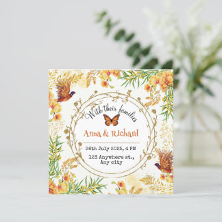 Orange and yellow watercolor floral blank wedding  holiday card
