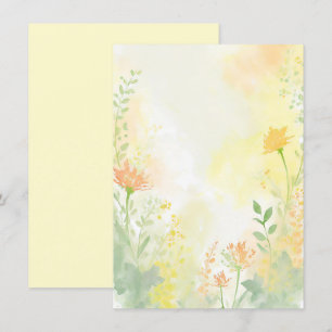 Orange and yellow watercolor floral blank wedding invitation