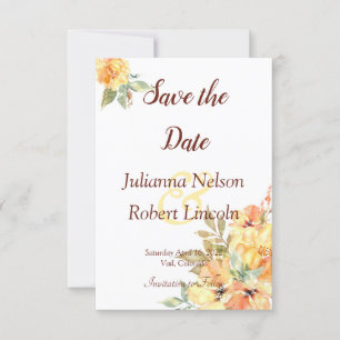 Orange and yellow watercolor floral save the date invitation
