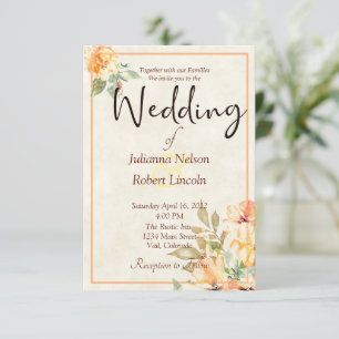 Orange and yellow watercolor floral wedding invita invitation