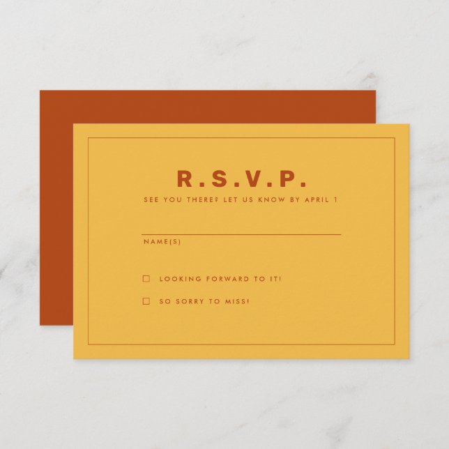 Orange and Yellow Wes Anderson Inspired RSVP Card (Front/Back)