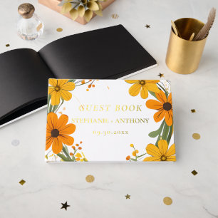 Orange and Yellow Wild Flowers Wreath Wedding Guest Book