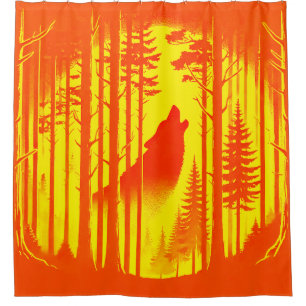 Orange and Yellow Wolf Howling Shower Curtain