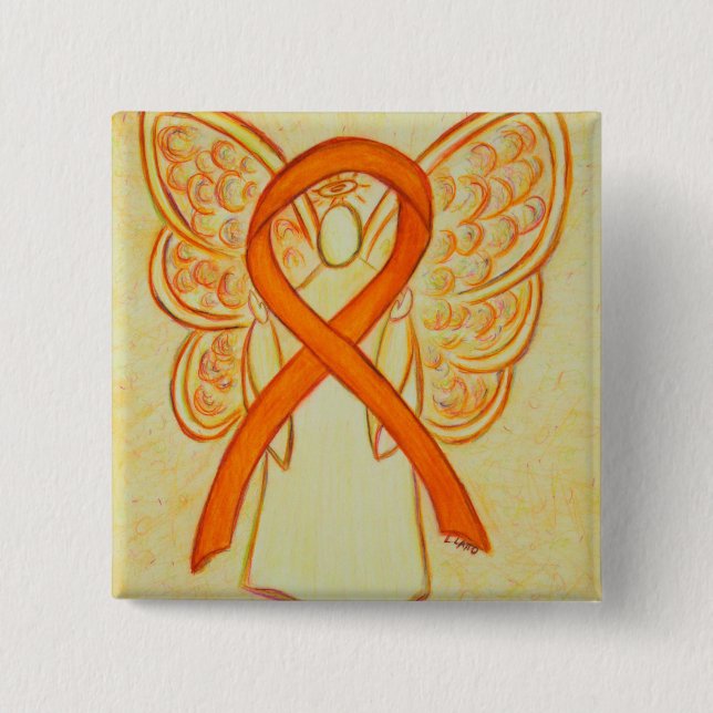Orange Angel Awareness Ribbon Custom Art Pins (Front)