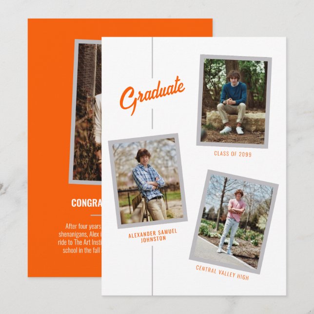 Orange Angled Four-Photo Graduation Announcement (Front/Back)