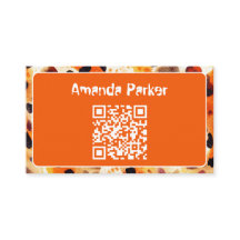 Orange animal print QR code business card