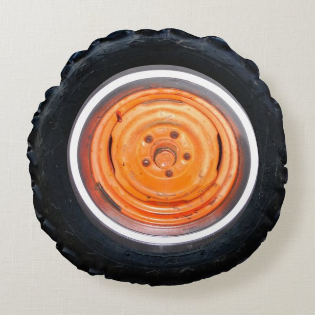 orange antique car flat tire round cushion (Front)